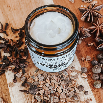 COTTAGE SPICE Face cream- Tallow infused with vanilla, cinnamon, star anise, clove, and allspice.