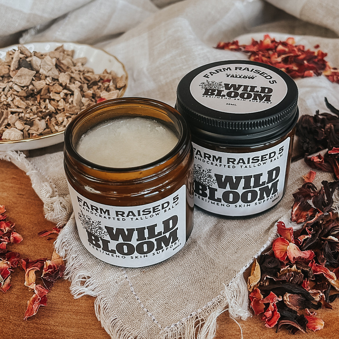 WILD BLOOM - Tallow , Jojoba oil infused with wild yam, hibiscus & rose petals