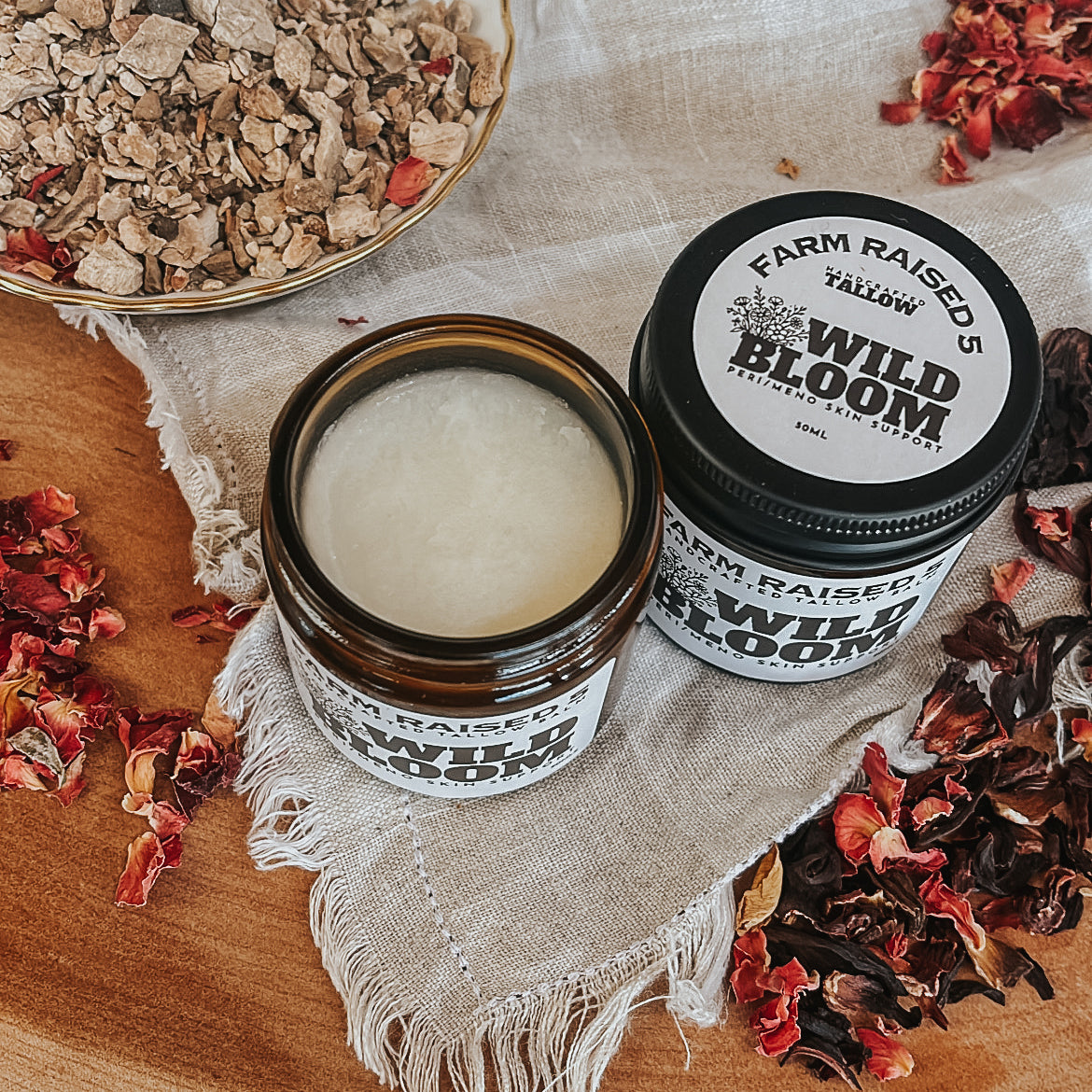 WILD BLOOM - Tallow , Jojoba oil infused with wild yam, hibiscus & rose petals